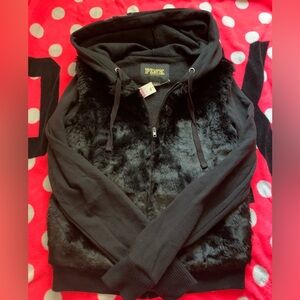FAUX FUR PINK Victoria's Secret Black Hoodie With tags